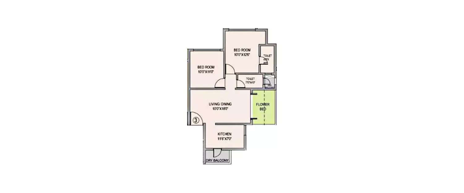 Floor plan for 2 BHK