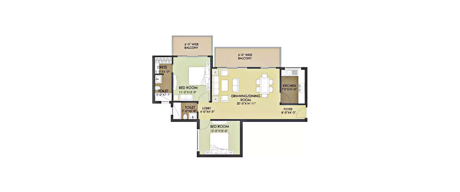 Floor plan for 2 BHK
