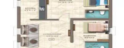 Rizvi Cedar, 2 BHK-422 Sq.ft