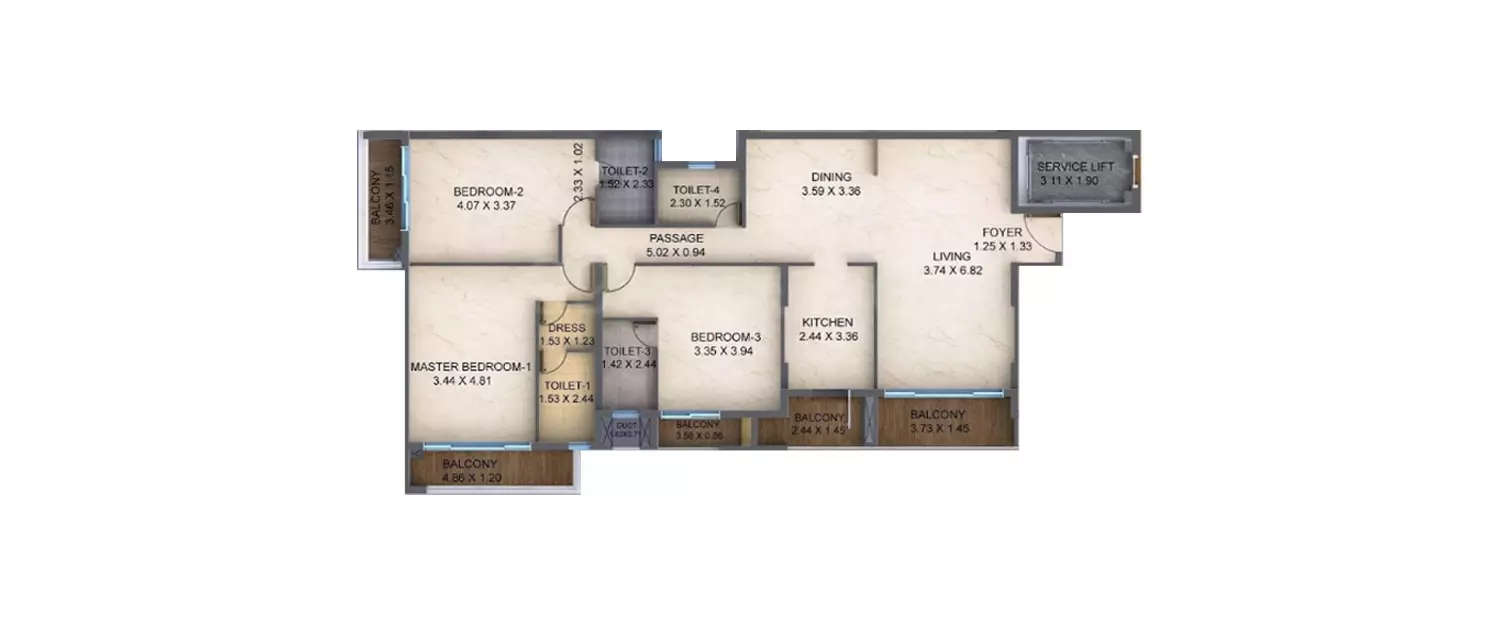 Floor plan for 3 BHK