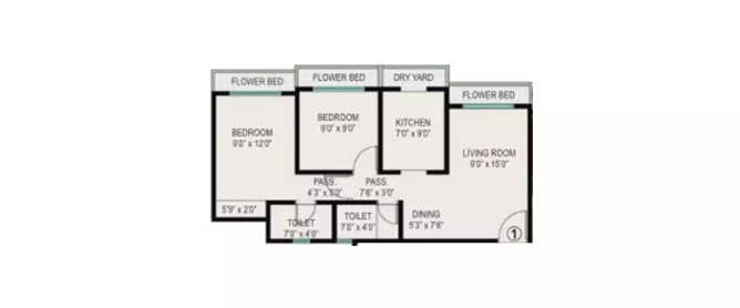 Ekta Brooklyn Park Phase III Virar - Floor plan 2 BHK 638 Sq.ft