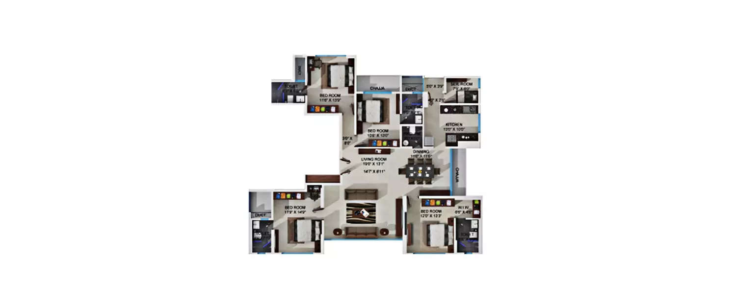 Floor plan for 4 BHK