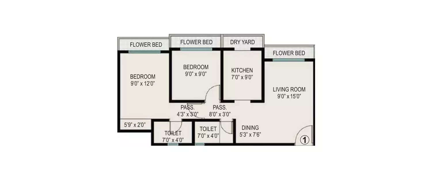 Floor plan for 2 BHK