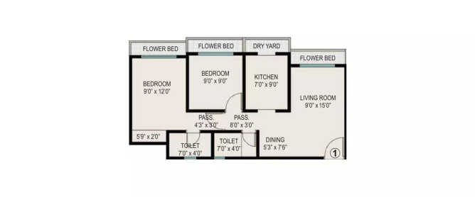 Ekta Parksville Virar - Floor plan 2 BHK 664 Sq.ft