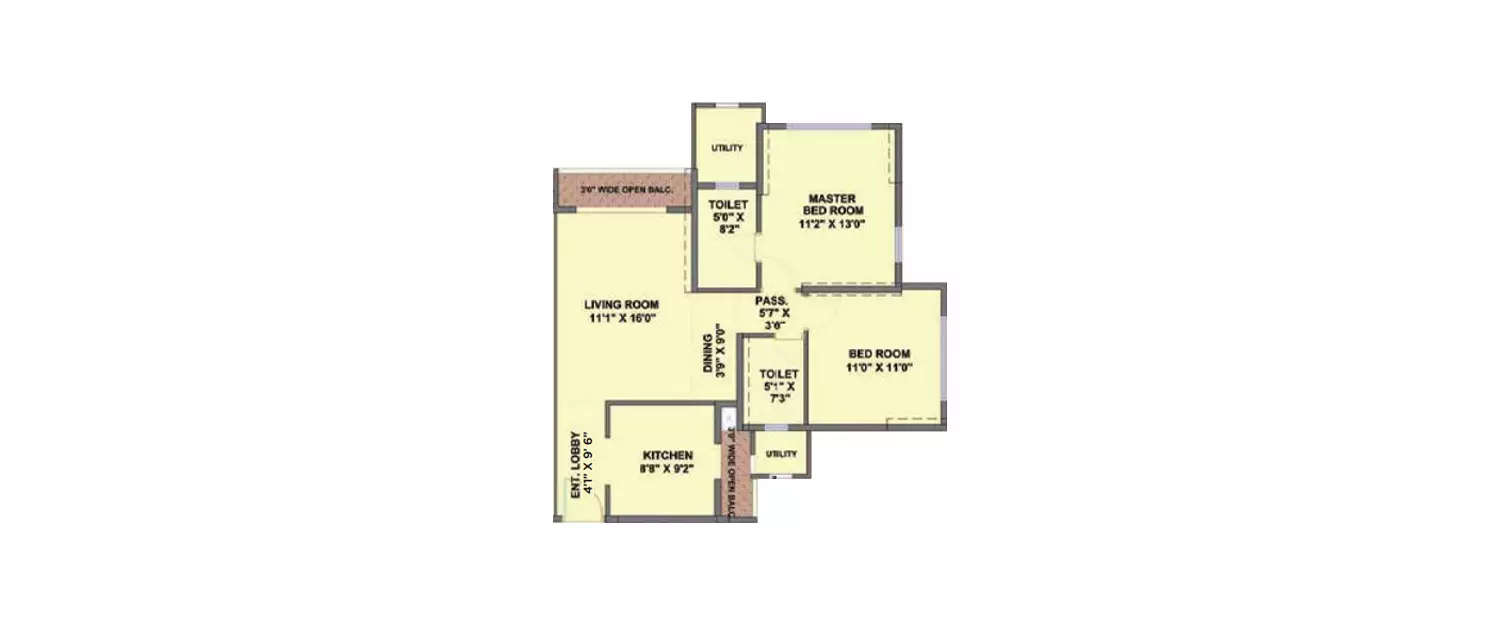 Floor plan for 2 BHK