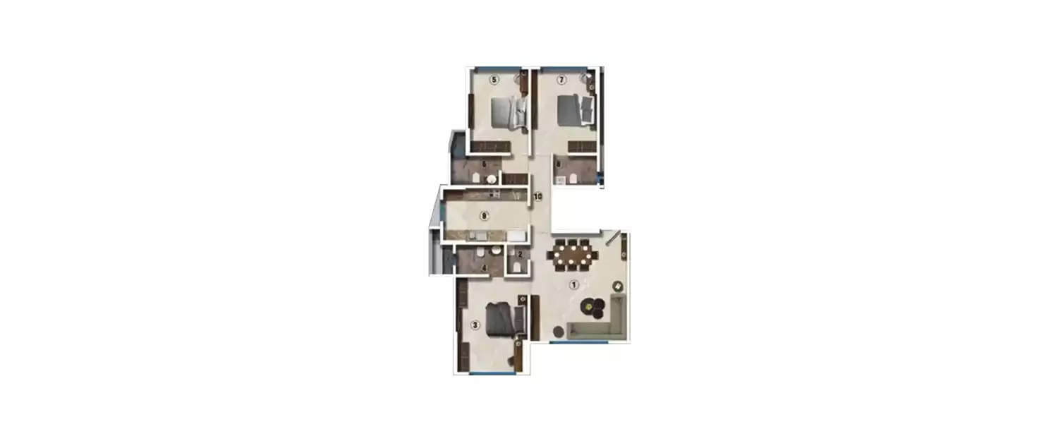 Floor plan for 3 BHK