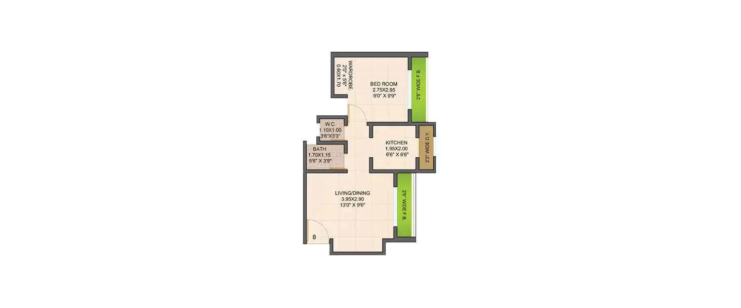 Floor plan for 1 BHK