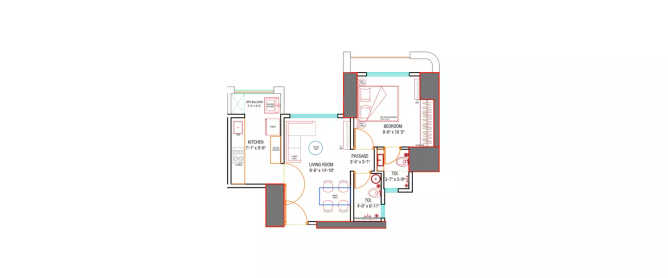 Raunak Codename Hundred Percent Ghodbunder Road - Floor plan 1 BHK 412 Sq.ft