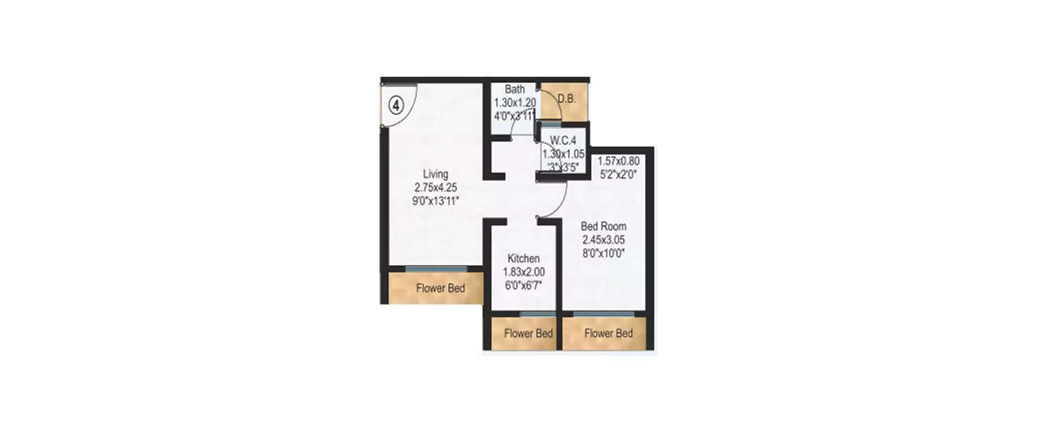 Floor plan for 1 BHK