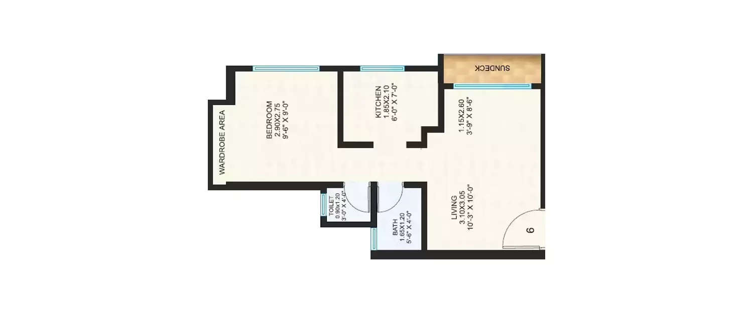 Floor plan for 1 BHK