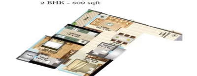 Lotus Sky Gardens, 2 BHK-809 Sq.ft
