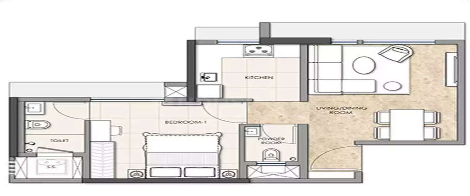 Floor plan for 1 BHK