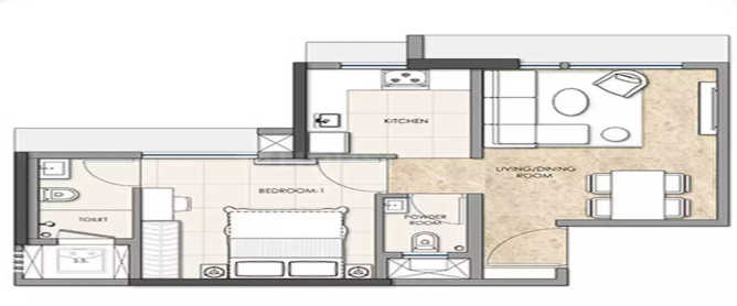 Omkar Sereno Jogeshwari - Floor plan 1 BHK 362 Sq.ft
