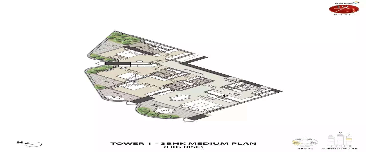 Floor plan for 3 BHK