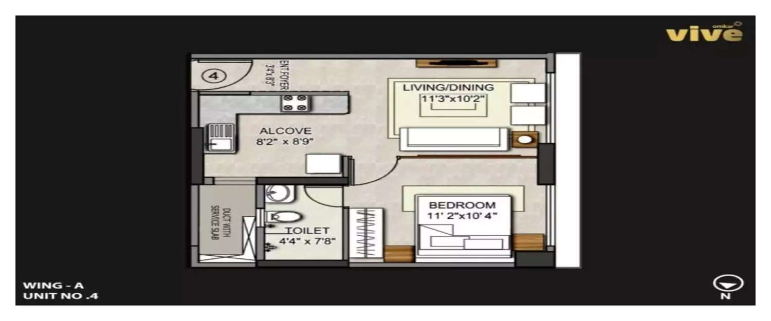 Floor plan for 1 BHK