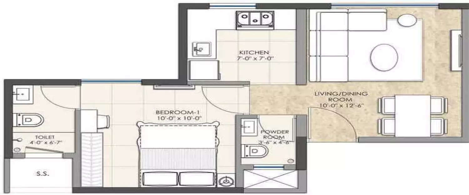 Floor plan for 1 BHK
