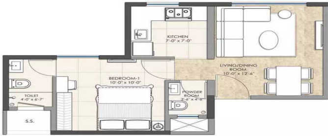 Omkar Lawns & Beyond Andheri - Floor plan 1 BHK 335 Sq.ft