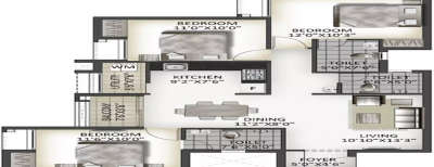 Radius 7 Waterfront, 3 BHK-1342 Sq.ft