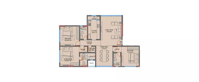 Ekta Eros Khar - Floor plan 3 BHK 796 Sq.ft