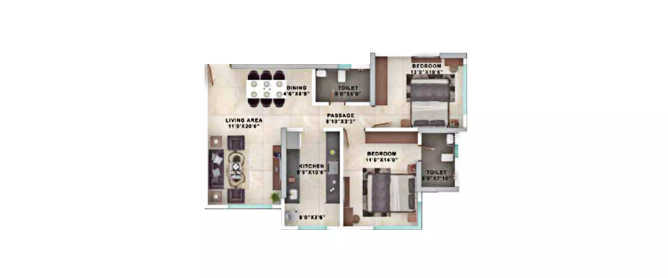 Ekta Lake Riviera Powai - Floor plan 2 BHK 705 Sq.ft