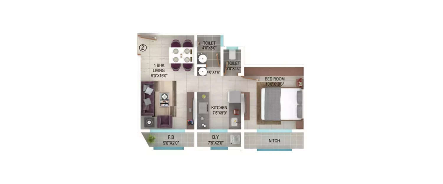 Floor plan for 1 BHK