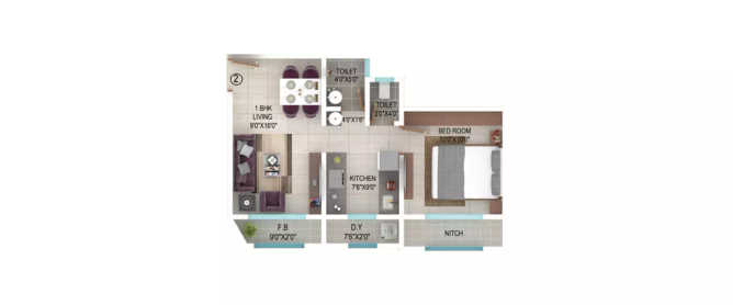 Ekta Regent Park Virar - Floor plan 1 BHK 439 Sq.ft