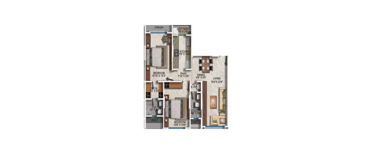 Floor plan for 2 BHK