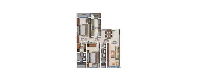 Ekta Trinity Santacruz - Floor plan 2 BHK 768 Sq.ft