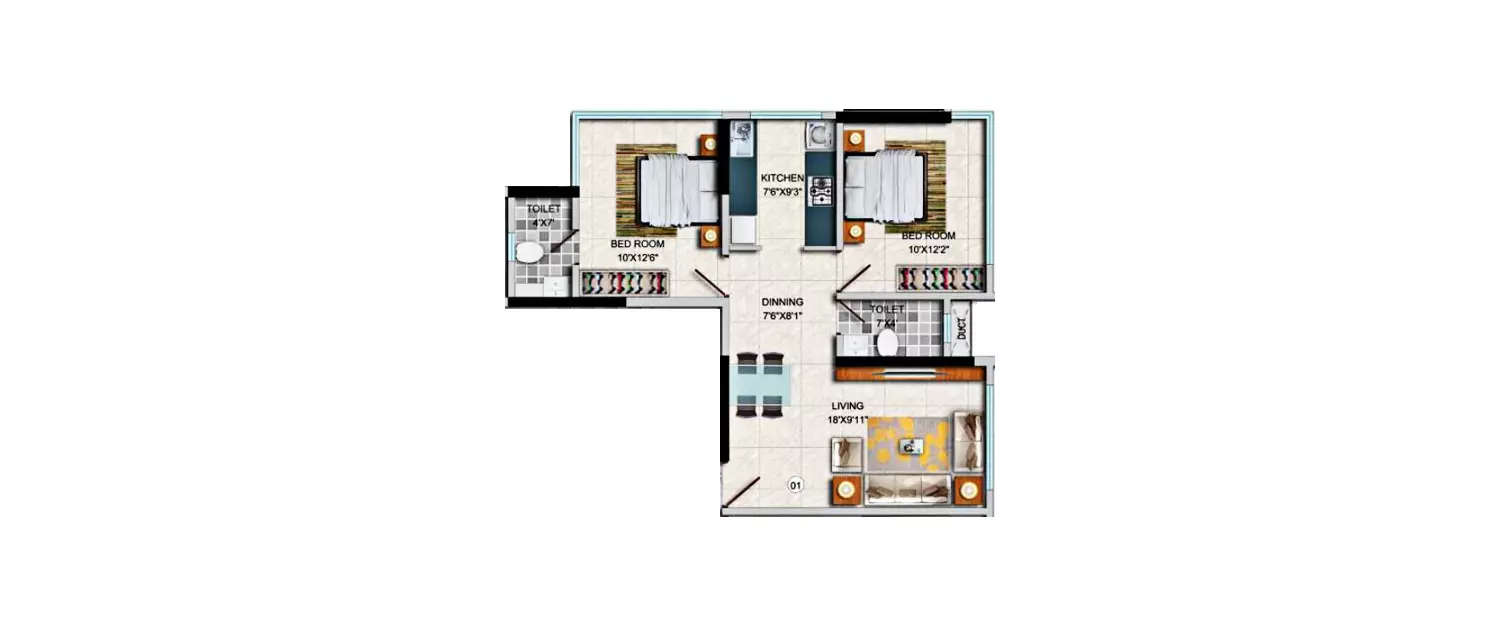 2 BHK Apartment 647 Sq.ft