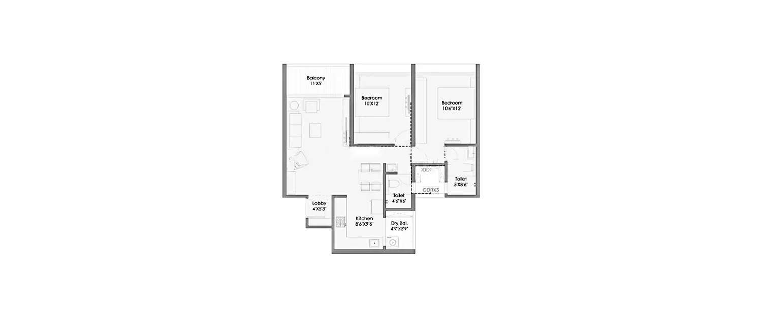 Floor plan for 2 BHK