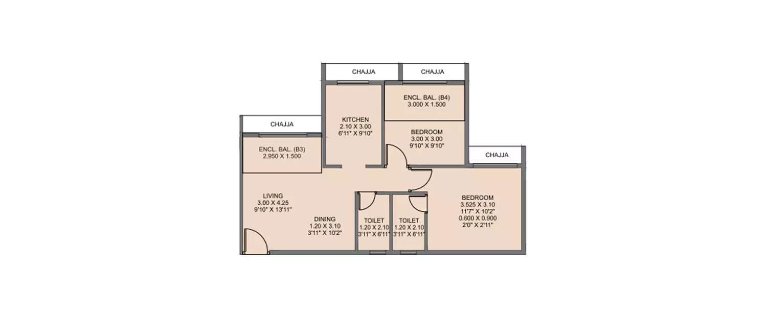 2 BHK Apartment 1100 Sq.ft