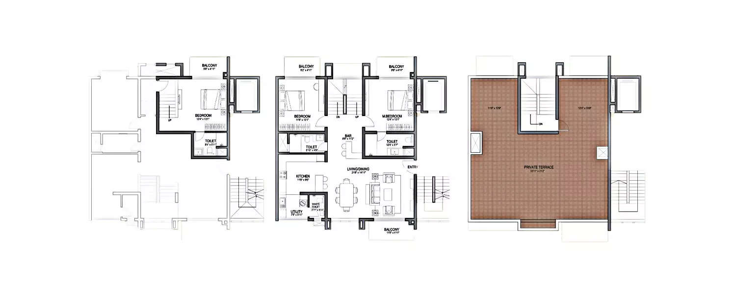 Floor plan for 3 BHK