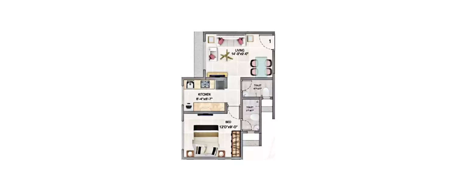 Floor plan for 1 BHK
