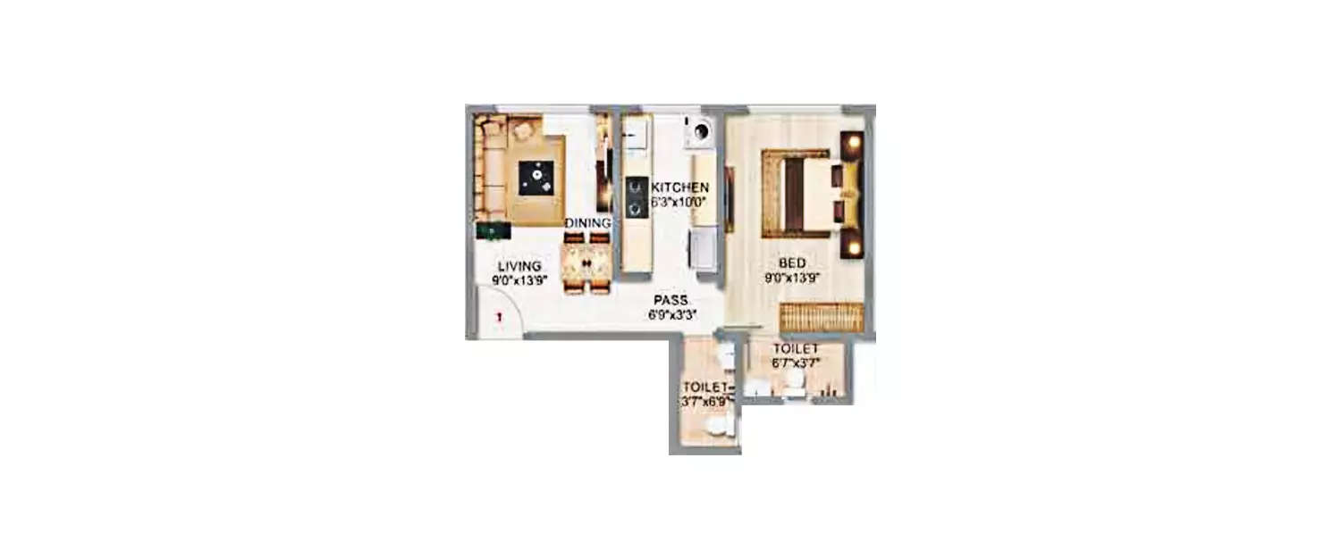 Floor plan for 1 BHK