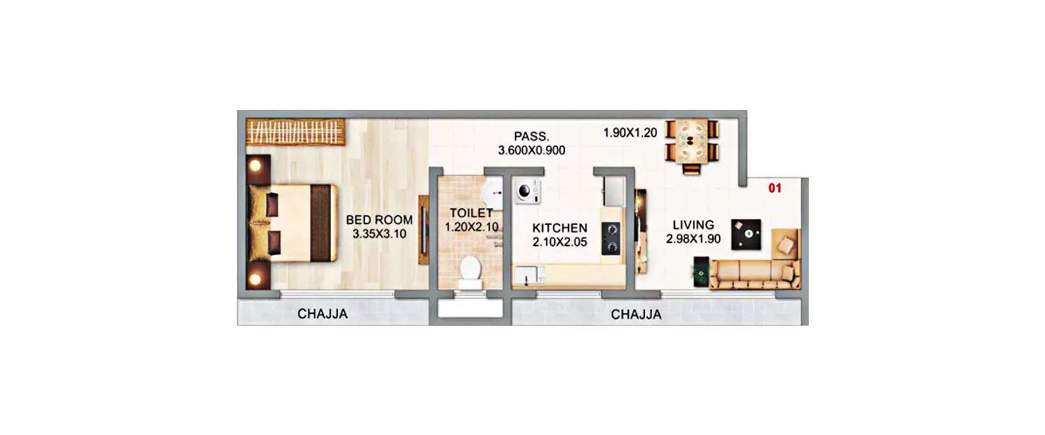 Floor plan for 1 BHK