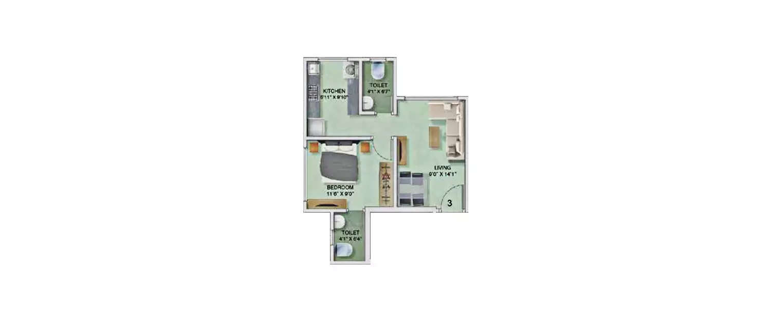 Floor plan for 1 BHK