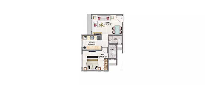 Adityaraj Square Vikhroli - Floor plan 1 BHK 370 Sq.ft