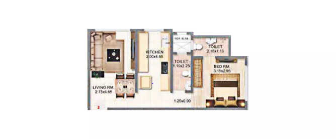 Adityaraj Saphalya Ghatkopar - Floor plan 1 BHK 424 Sq.ft