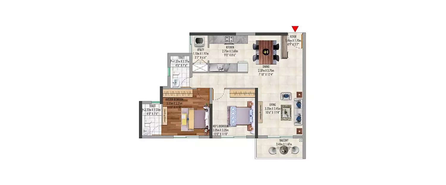 Floor plan for 2 BHK