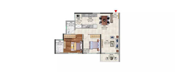 Kolte Patil Lakeside 24 Kannuru - Floor plan 2 BHK 1178 Sq.ft