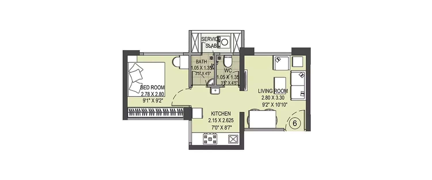 Floor plan for 1 BHK