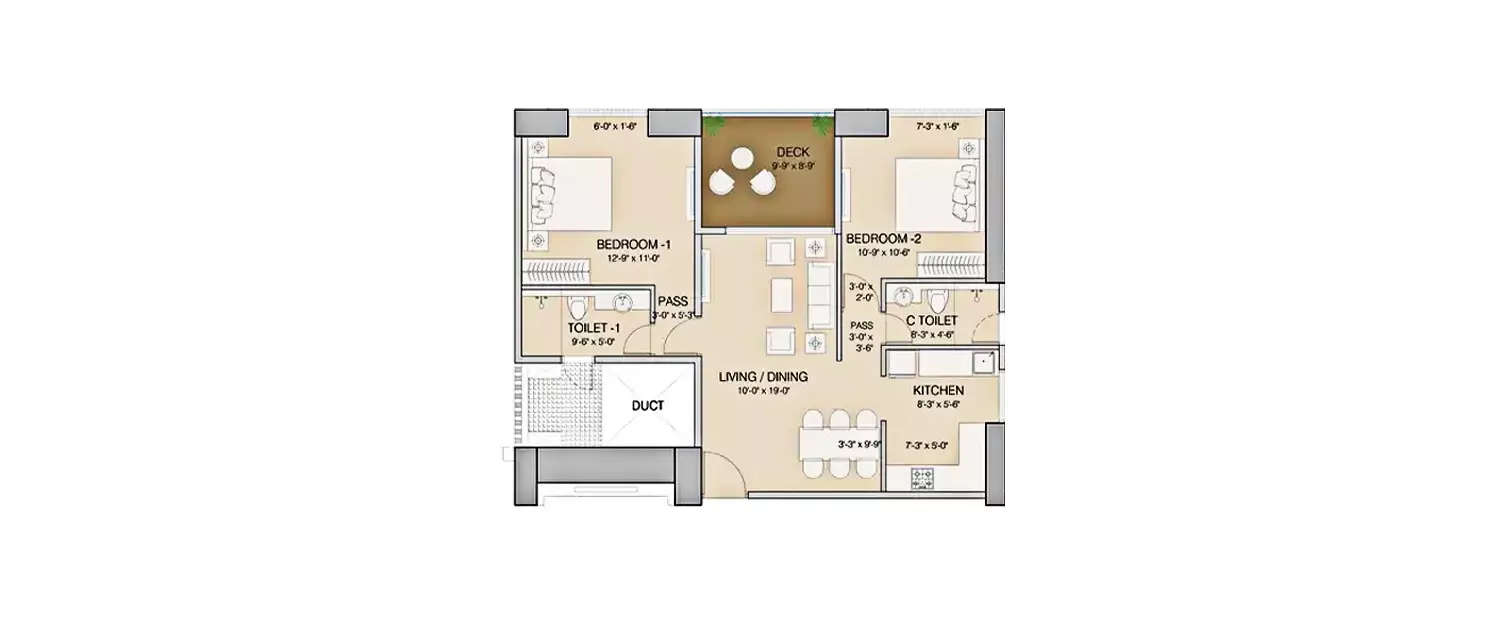 Floor plan for 2 BHK