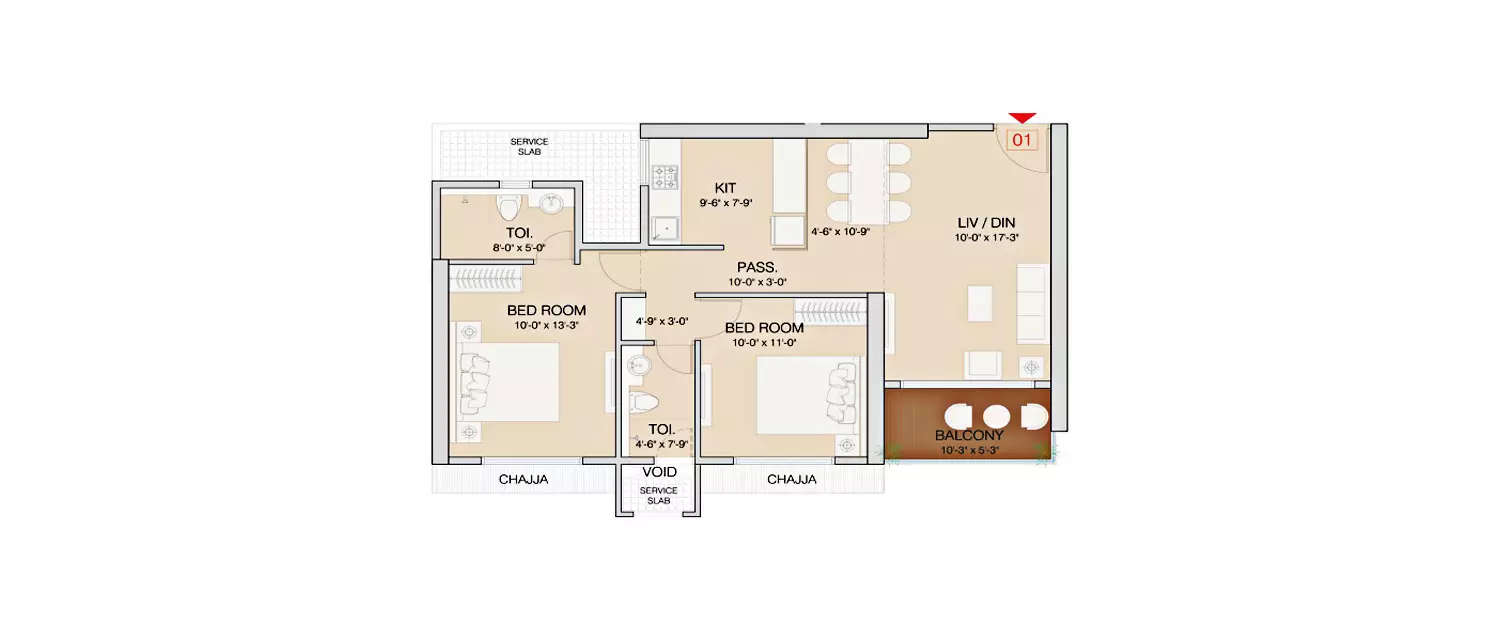 Floor plan for 2 BHK