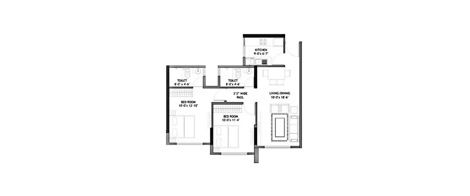 Floor plan for 2 BHK