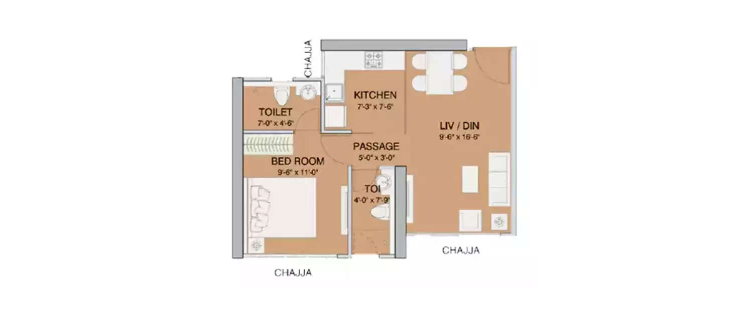 Floor plan for 1 BHK