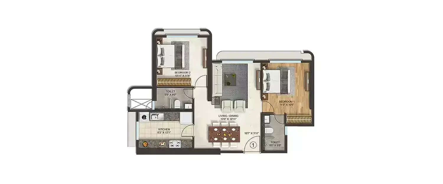 Floor plan for 2 BHK