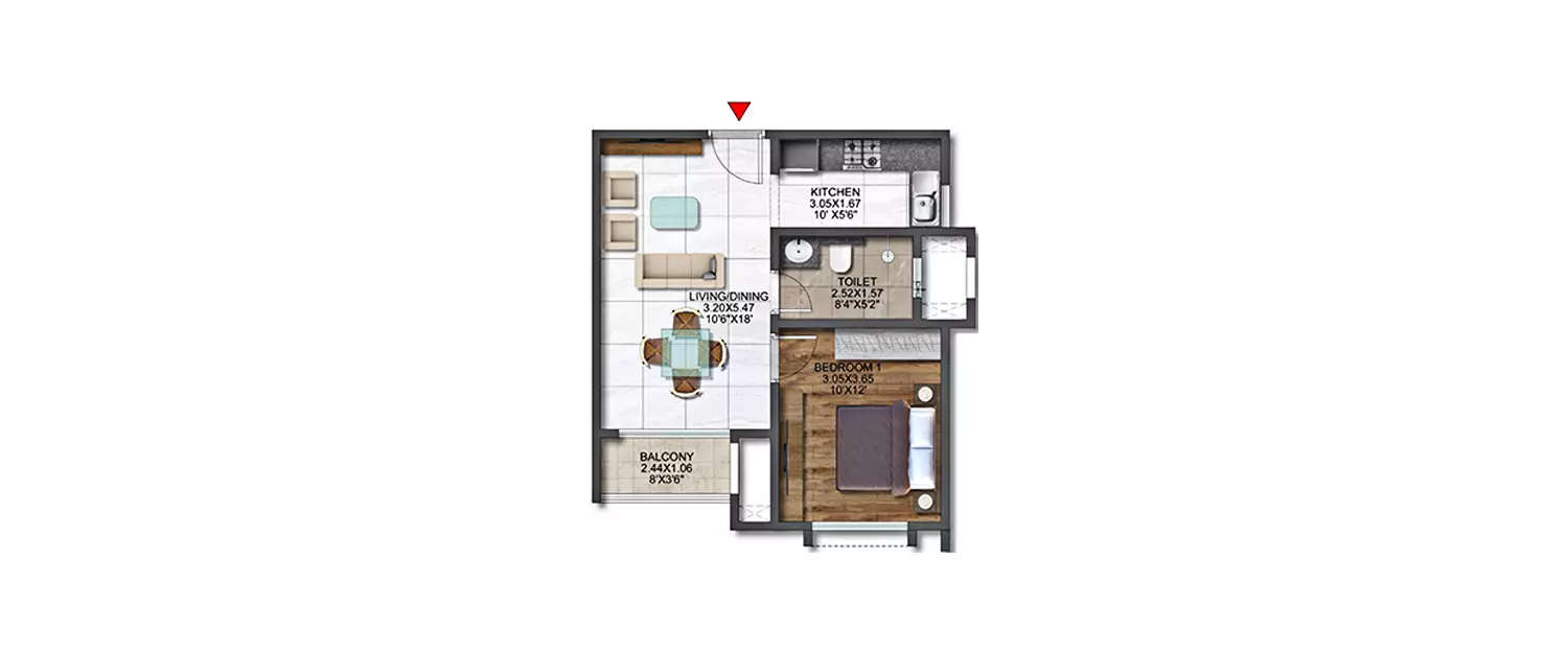 Floor plan for 1 BHK