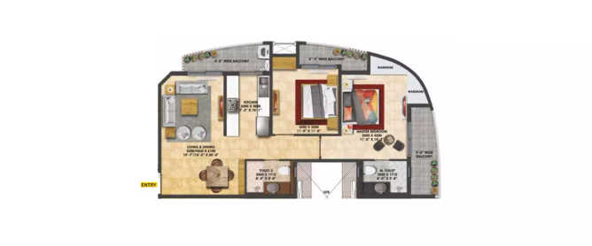 Rishita Mulberry Heights Sushant Golf City - Floor plan 2 BHK 803 Sq.ft