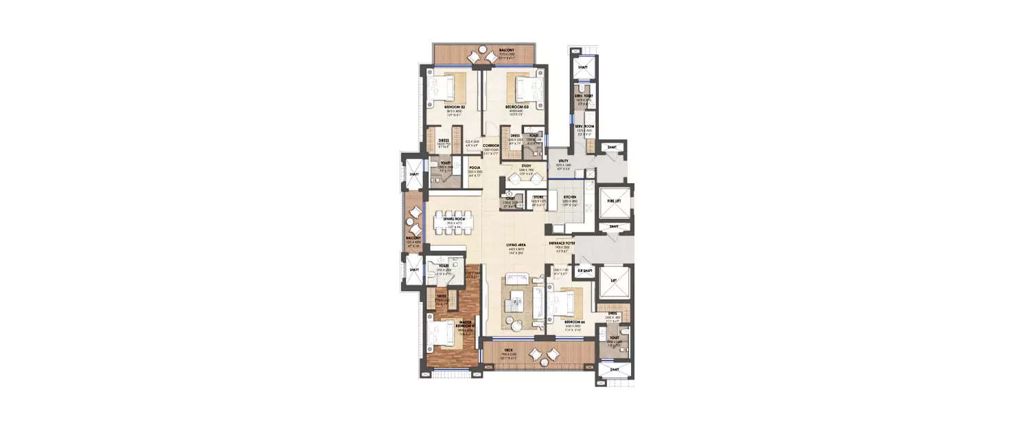 Floor plan for 4 BHK