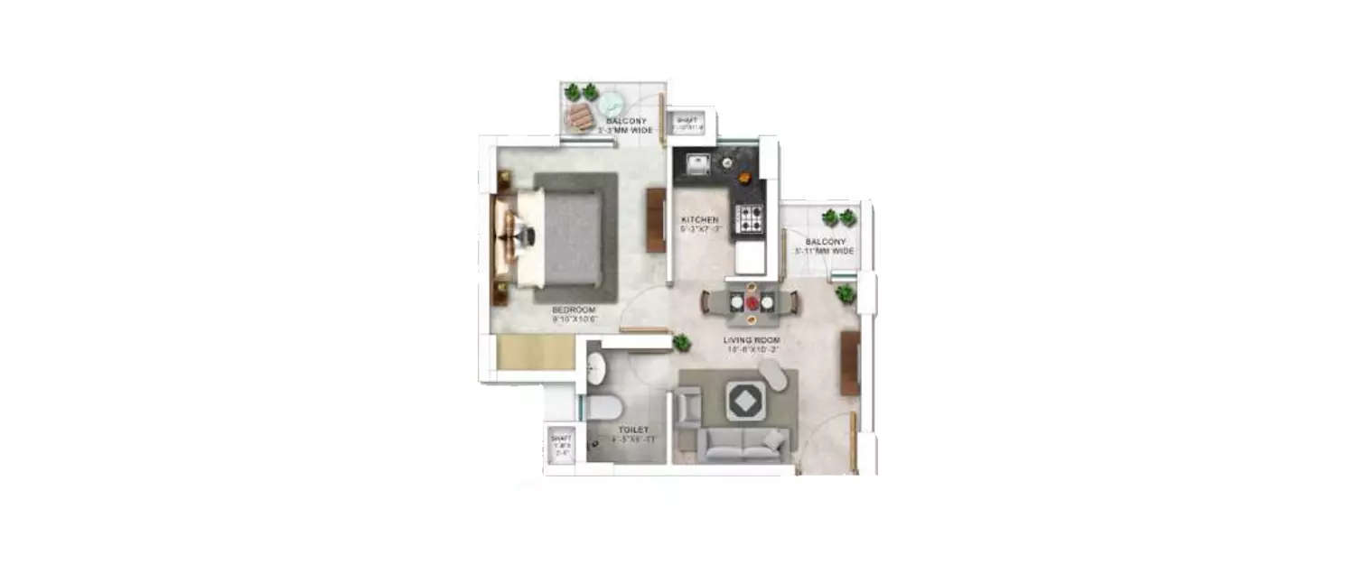 Floor plan for 1 BHK